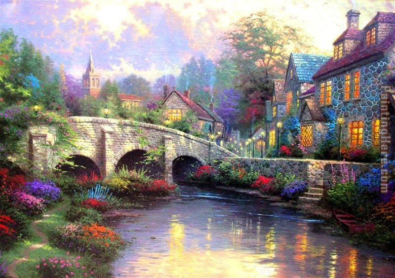 Cobblestone Brook painting - Thomas Kinkade Cobblestone Brook art painting